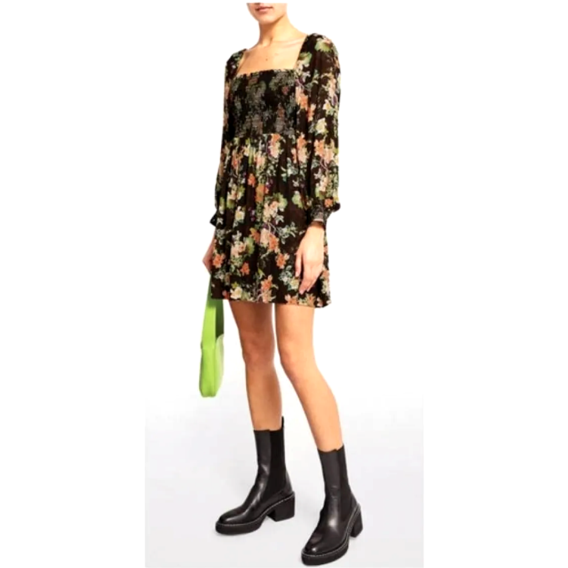 Alice + Olivia Cooper Black Floral Smocked Mini Dress 10